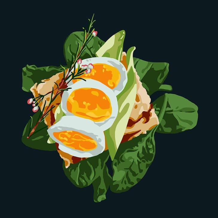 Illustration d'Elora Langlois représentant trois oeufs sur une tranche de pain de mie.