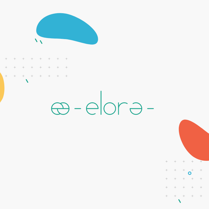 Composition du site d'Elora, mélant son logo et des formes géométriques colorés.