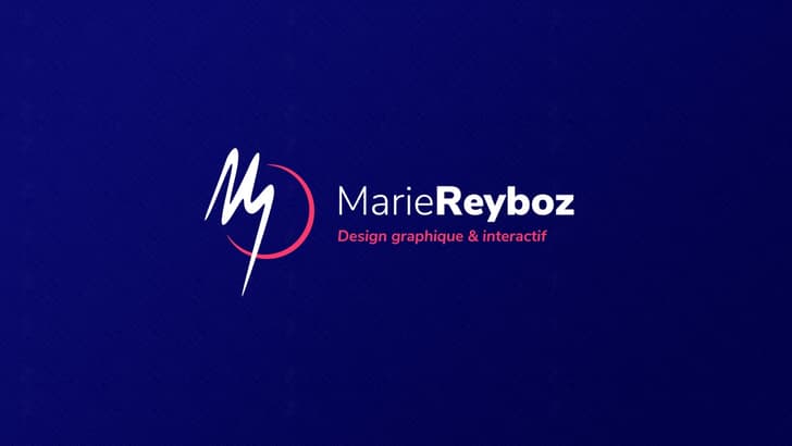 Illustration présentant le logo de Marie Reyboz, ainsi que l'inscription Design graphique & interactif.